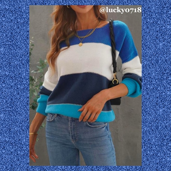 Dokotoo Sweaters - Dokotoo EUC Blue Colorblock Long Sleeve Striped Sweater Sz S